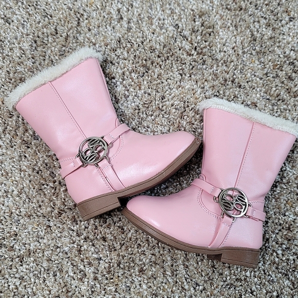 bebe Other - BEBE Girls Riding Boots Fir Trim Pink Baby Shoes Size 5